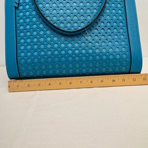 NWT Kate Spade Teal Perforated Leather Tote Bag With Zip Closure & Dual Handles - Picture 14 of 16